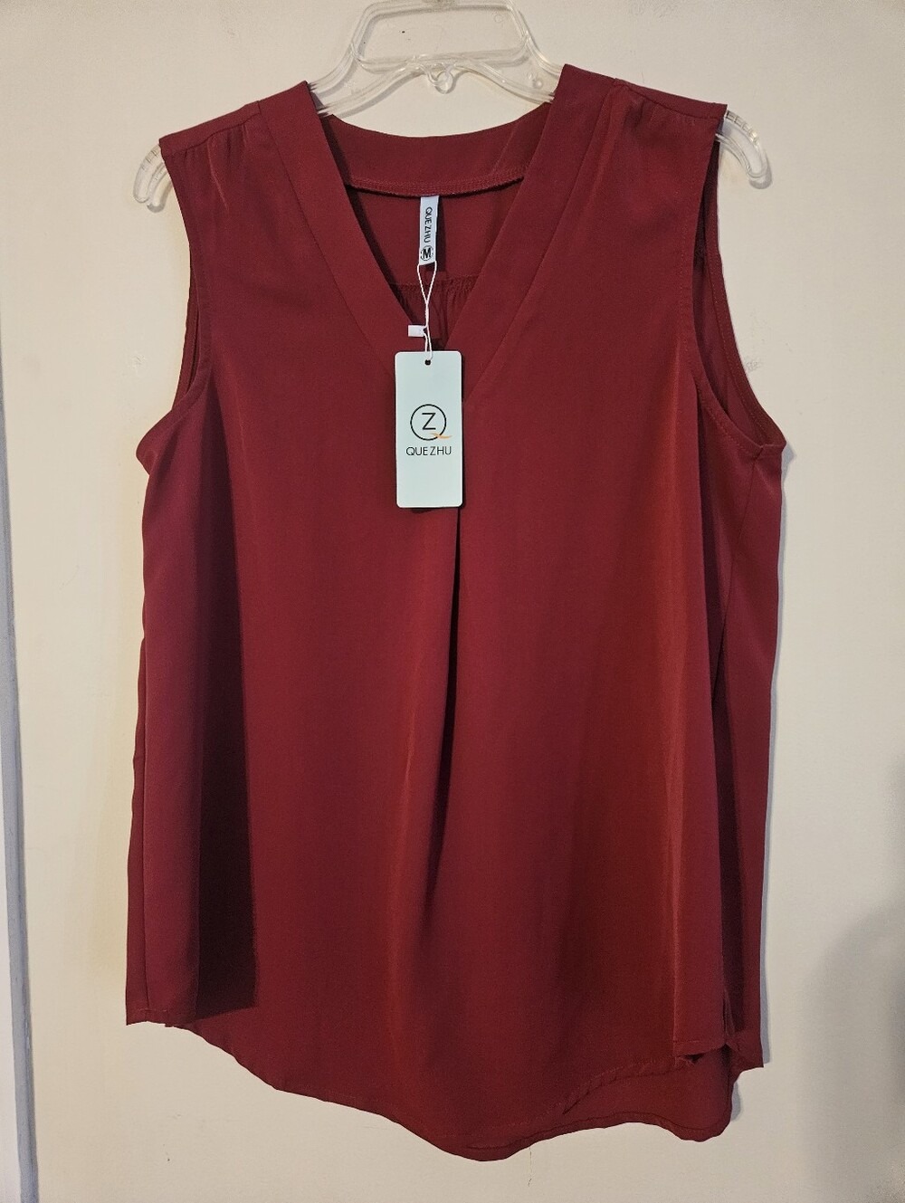 NWT Deep Red Sleeveless V-neck Pleated Tank Blouse